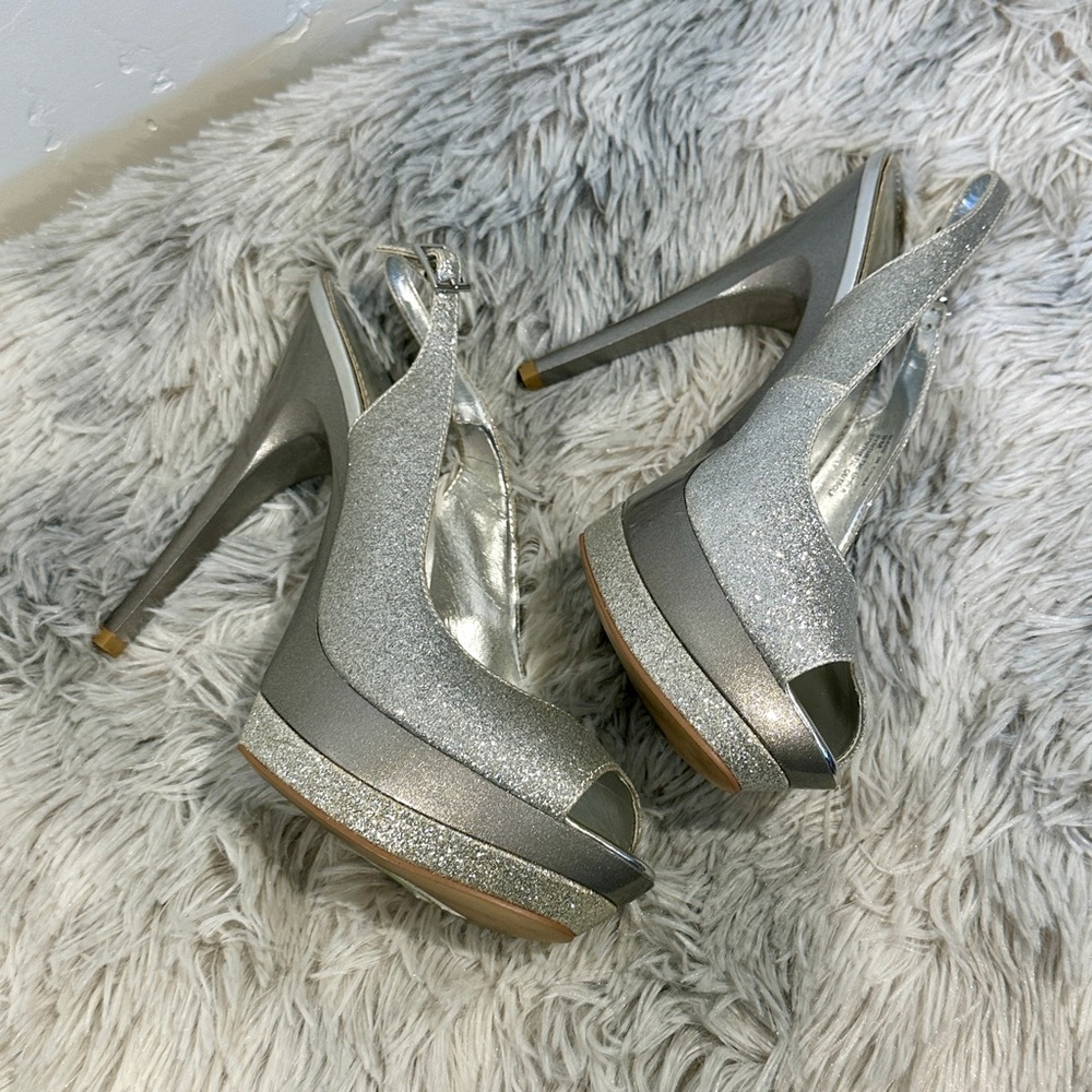 Bakers Silver Glitter Women's Slingback Heels - Picture 7 of 12